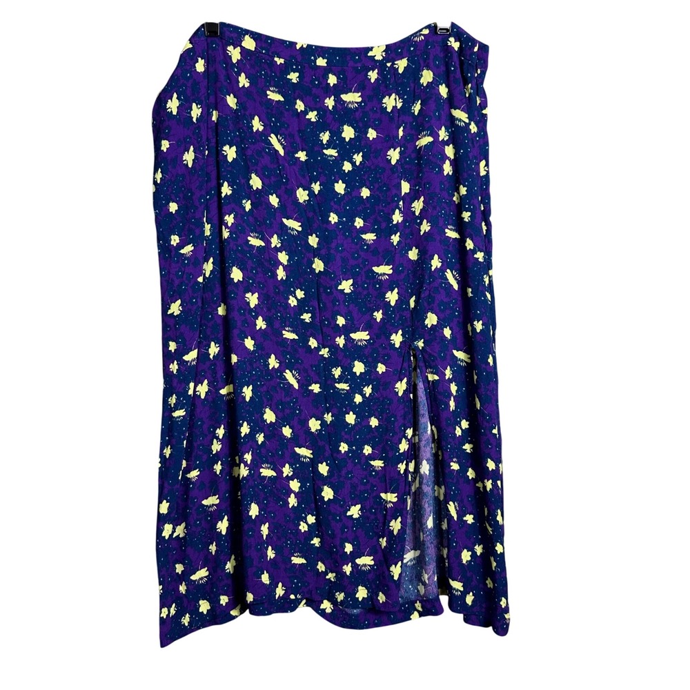 Hinge Purple Yellow Floral Print Midi Skirt With Slit XXL cottagecore chic